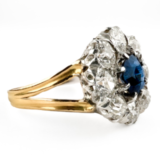 Victorian Ceylon Sapphire & Diamond Daisy Cluster view from side