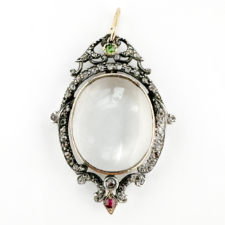 Victorian Rock Crystal & Multi-gem Locket Pendant gold and silver view from front