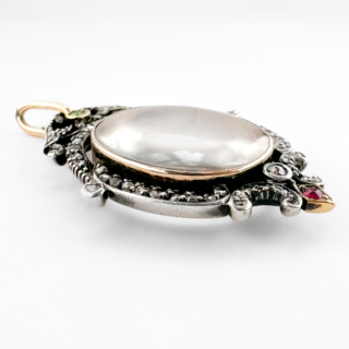 Victorian Rock Crystal & Multi-gem Locket Pendant gold and silver view from side