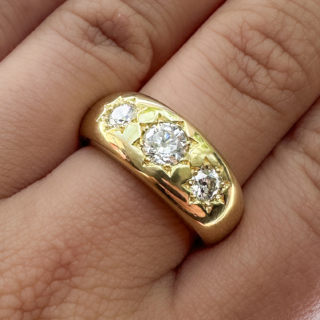 1.03ct Three Stone Diamond Gypsy Ring 18ct gold on Finger