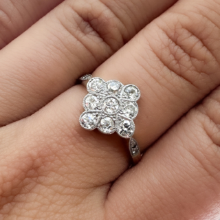 Edwardian Diamond Cluster Ring 18ct Gold on Finger