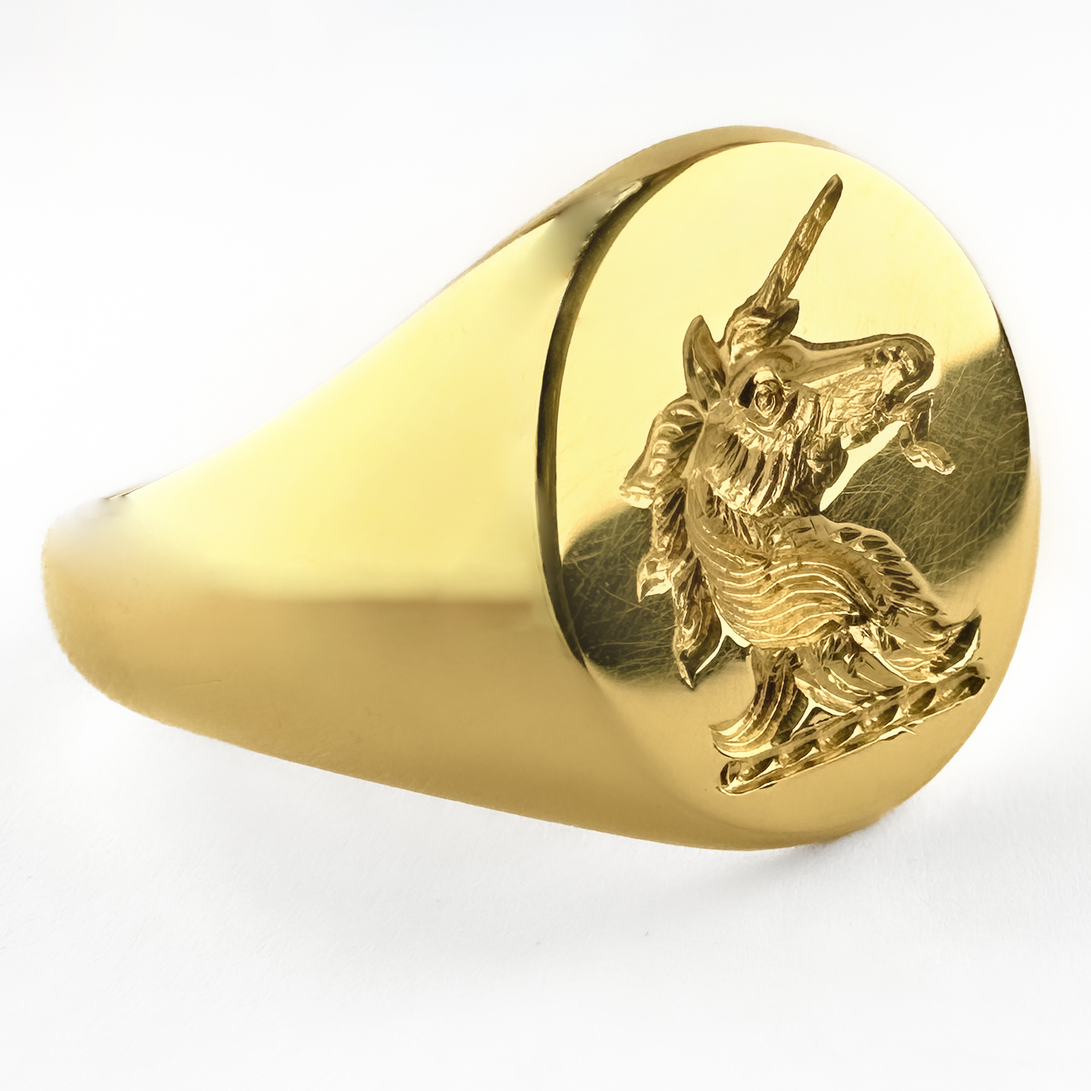 Unicorn Intaglio Signet Ring 18ct Gold Side View