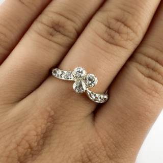 Victorian Diamond Trefoil Ring 18ct gold on hand