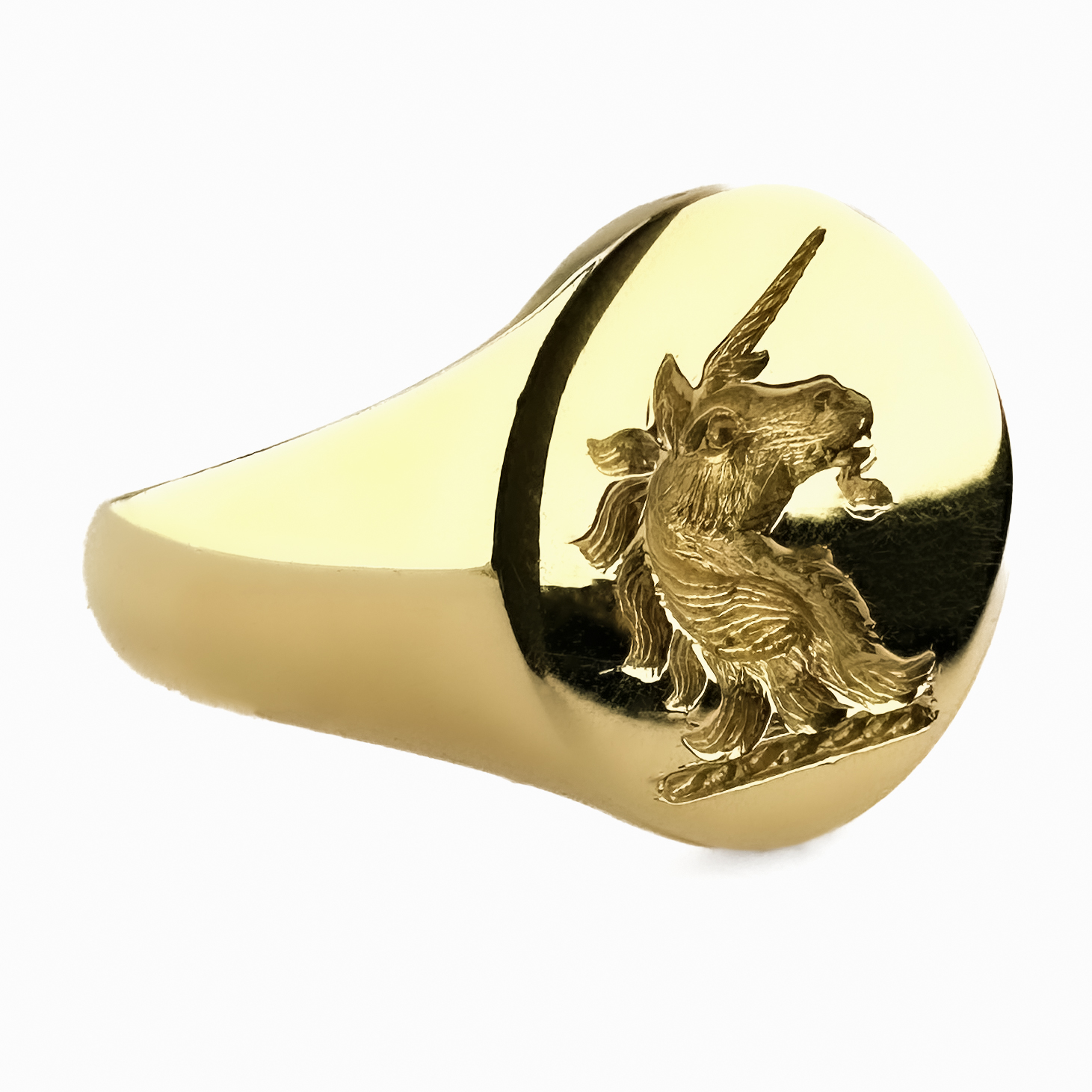 Vintage Unicorn Intaglio Signet Ring with Wax Seal Impression 9ct gold view from side