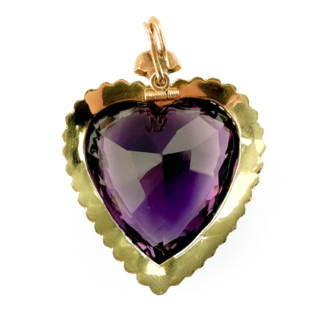 Victorian Amethyst & Seed Pearl Heart Pendant 15ct gold view of back
