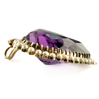 Victorian Amethyst & Seed Pearl Heart Pendant 15ct gold view from side