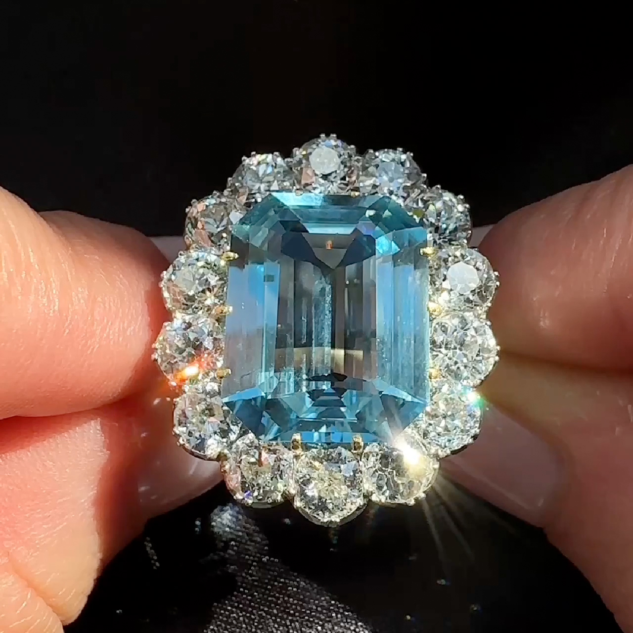Antique Large Aquamarine Cluster Ring | Saddingtons Antique Jewellery