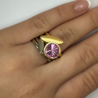 Stunning Collection of Louise O'neill 4 Tourmaline Stacking Rings. There are a set of 4 individual rings by designer Louise O'neill, 2 in yellow 18ct gold, one of these has an abstract rubover set circular pink tourmaline. The 18ct white gold rings, one is a band the other has an abstract long oval shape. They all form an exquisite stacking statement ring. The rings have the Louise O'neill makers mark in addition to the hallmark, London 2008. The collection is beautiful on the finger. Please contact us if you would like to know more about this unique set of rings or visit at Saddingtons Jewellery, Mayfair.