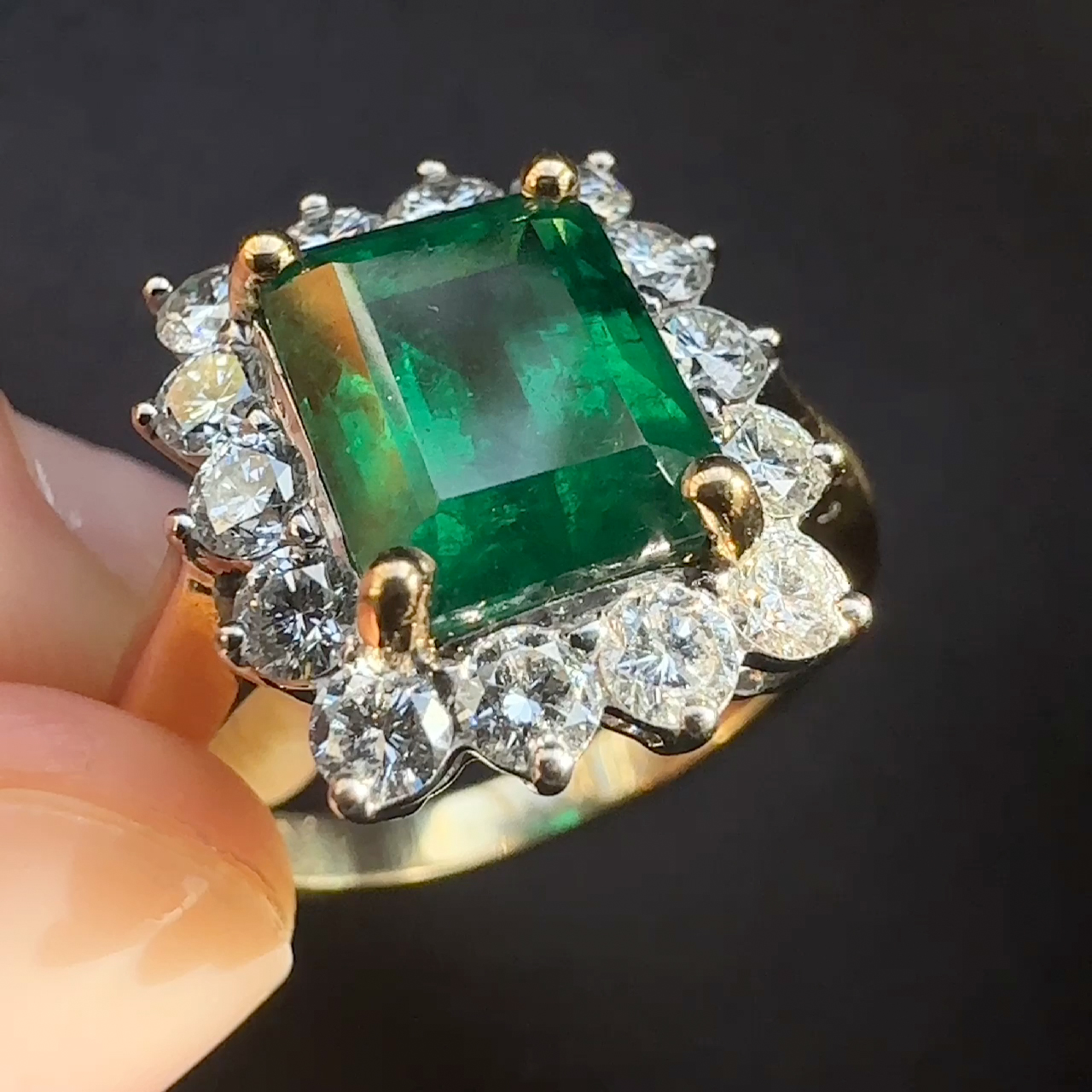 Emerald Diamond Rectangular Cluster Ring | Saddingtons Antique Jewellery