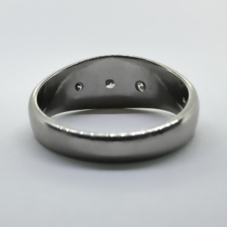 Large Platinum 2ct Diamond 3 Stone Gypsy Ring.This is a substantial statement gypsy ring with 3 bright brilliant cut diamonds. The central diamond is 0.95ct weight of diamond with two 0.55ct weight of diamond, one each side of the central stone.The diamonds are gypsy set in polished platinum which has a light patina,the Birmingham hallmark is inside the shank of the ring.The ring is a large size UK,W1/2.It can be resized.Please contact us if you would like to know more about this unusual stunning ring.