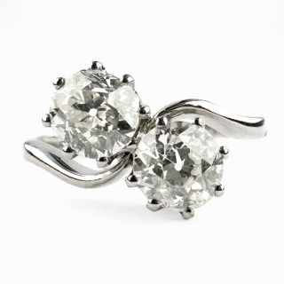 Edwardian 2 Stone Diamond Crossover Ring view of front