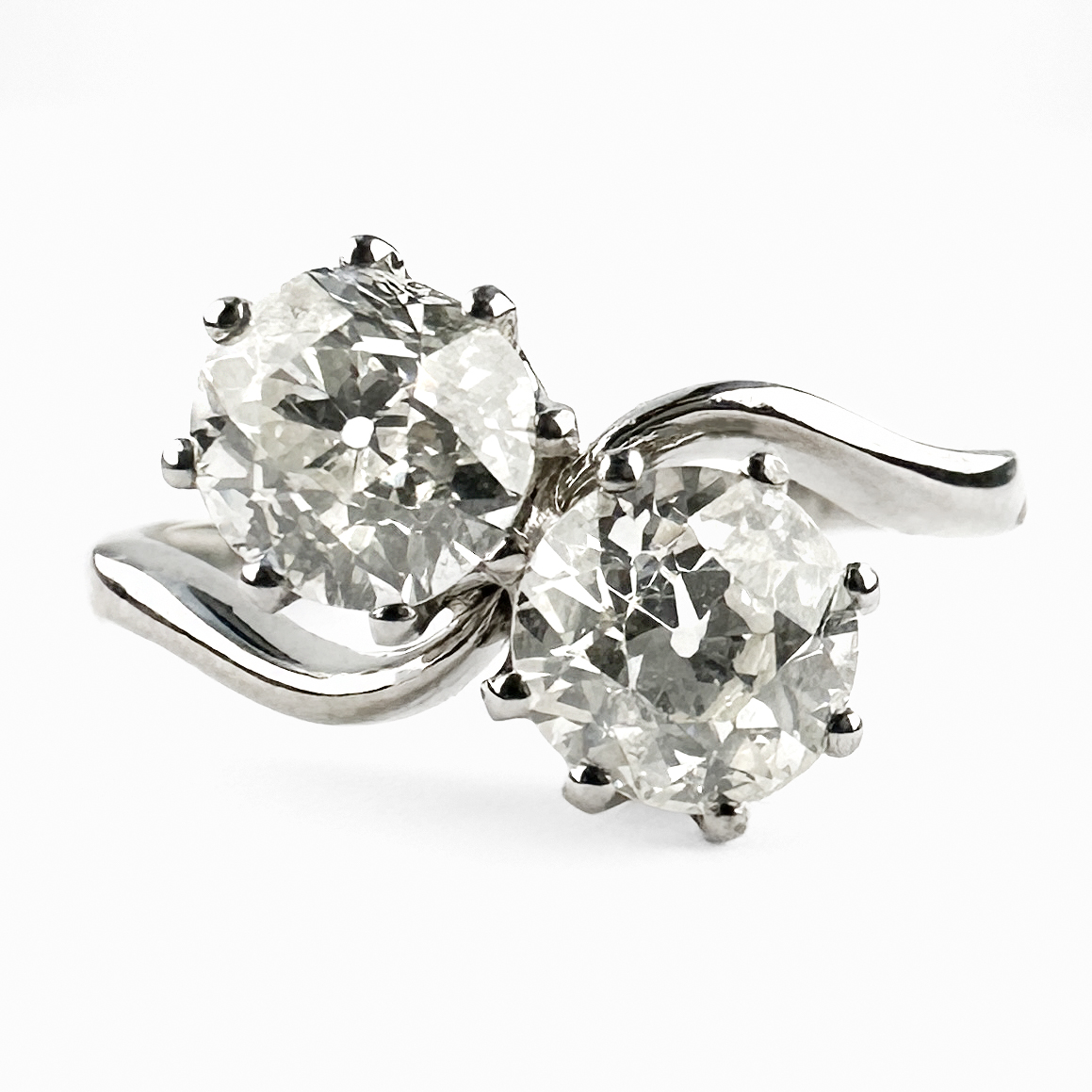 Edwardian 2 Stone Diamond Crossover Ring view of front