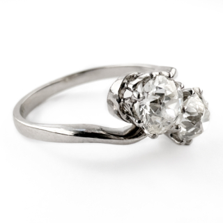 Edwardian 2 Stone Diamond Crossover Ring view from side