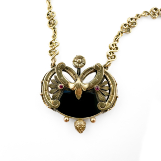 French Art Nouveau Multi-Gem 18ct gold Necklace view of back