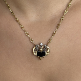 French Art Nouveau Multi-Gem Necklace 18ct gold on neck