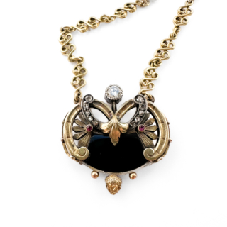 French Art Nouveau Multi-Gem Necklace 18ct gold view of front