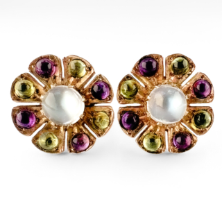 Suffragette Flower Cluster Stud Earrings 9ct gold front view