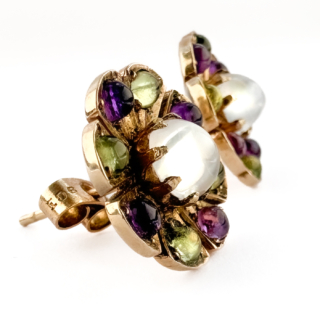 Suffragette Flower Cluster Stud Earrings side view 9ct gold