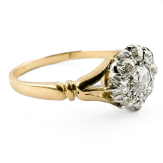 Victorian Diamond Daisy Cluster Ring 18ct gold side view