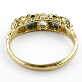Victorian Diamond & Sapphire 5 Stone Half Hoop Ring 18ct gold view of back