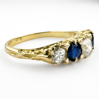 Victorian Diamond & Sapphire 5 Stone Half Hoop Ring 18ct gold view from side