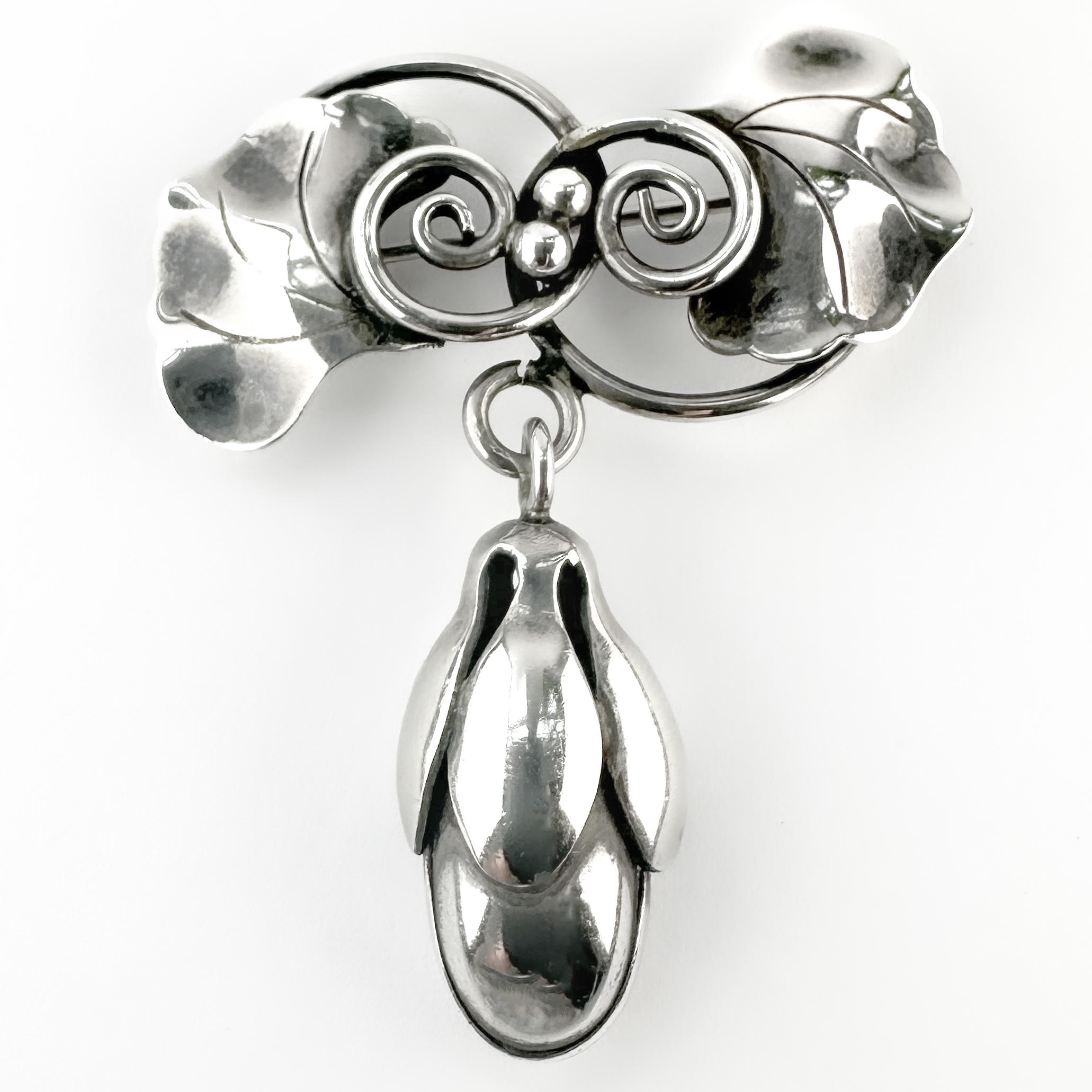 front view Georg Jensen Foliate Silver Brooch