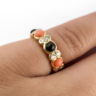 Chaumet Coral, Onyx & Diamond Ring 18ct gold on hand