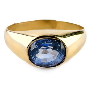 Ceylon Sapphire Solitaire Gypsy Ring 18ct gold front view