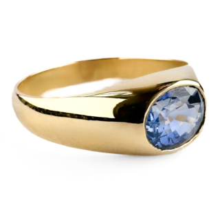 Ceylon Sapphire Solitaire Gypsy Ring 18ct gold side view