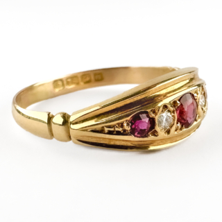 1921 Ruby & Diamond Boat Ring 18ct gold side view