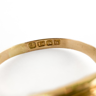 hallmarks on 1921 Ruby & Diamond Boat Ring 18ct gold