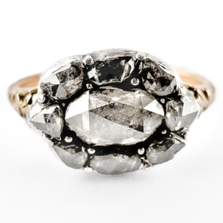 front view of Georgian Rose Cut Diamond Cluster Ring 15ct gold
