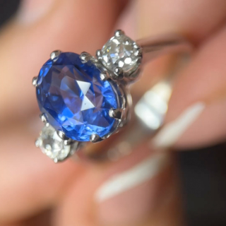 7.47ct Ceylon Sapphire Trilogy Ring