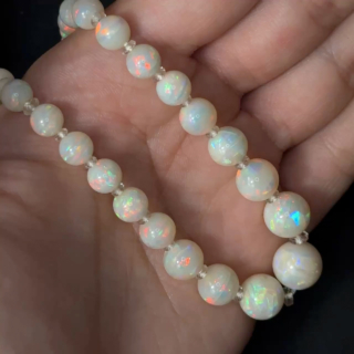 Antique White Opal Bead Necklace