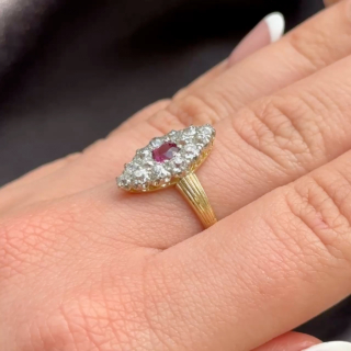 Diamond & Burma Ruby Marquise Ring