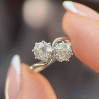 Edwardian 2 Stone Diamond Crossover Ring