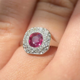 Edwardian Burma Ruby & Diamond Cluster Ring