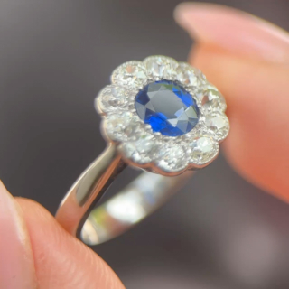Edwardian Ceylon Sapphire & Diamond Cluster R