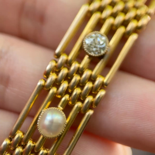 Edwardian Gold Pearl & Diamond Bracelet