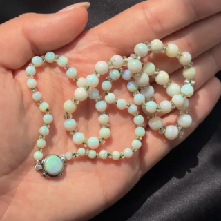 Edwardian Opal Beaded Necklace 17.5 inches
