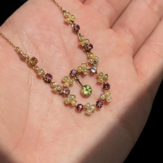 Edwardian Peridot Tourmaline & Pearl Festoon