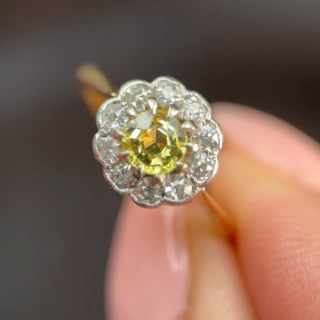 Edwardian Yellow Sapphire & Diamond Cluster R(1)