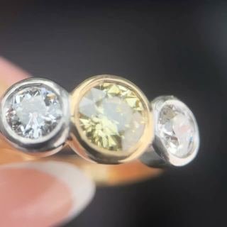 Edwardian Yellow and White Diamond 3 Stone Ri