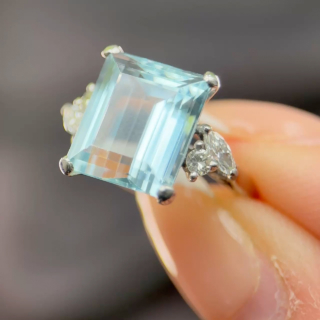 Emerald Cut Aquamarine & Diamond Dress Ring