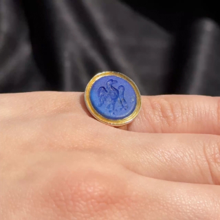 Lapis Griffin Intaglio Signet Ring