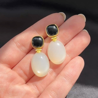 Moonstone & Onyx Drop Earrings