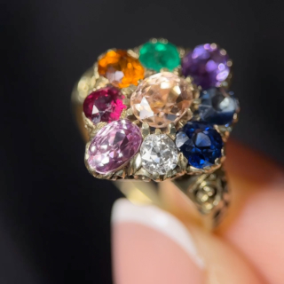 Rare Antique Multi Gem Cluster Ring