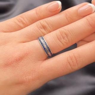 Stacking Sapphire Eternity Rings.