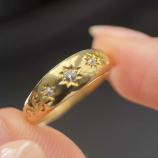Victorian 3 Stone Diamond Gypsy Ring With Scr