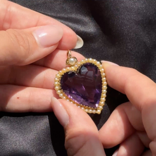Victorian Amethyst & Seed Pearl Heart Pendant